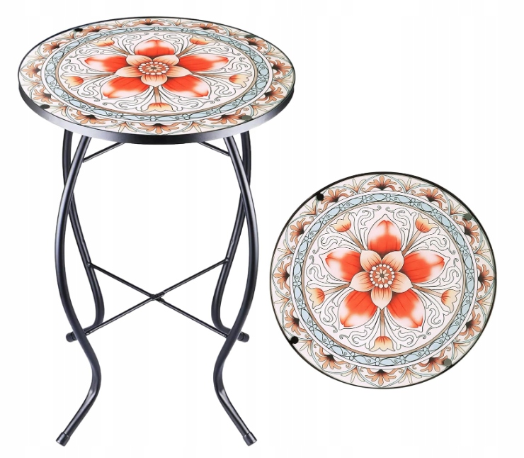 Malý stolek s mozaikovým květem Kulatý 11,8 palců na zahradu Balkon Patio Káva