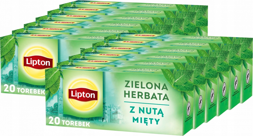 Herbata zielona Lipton z nutą mięty 20 torebek 26g x12