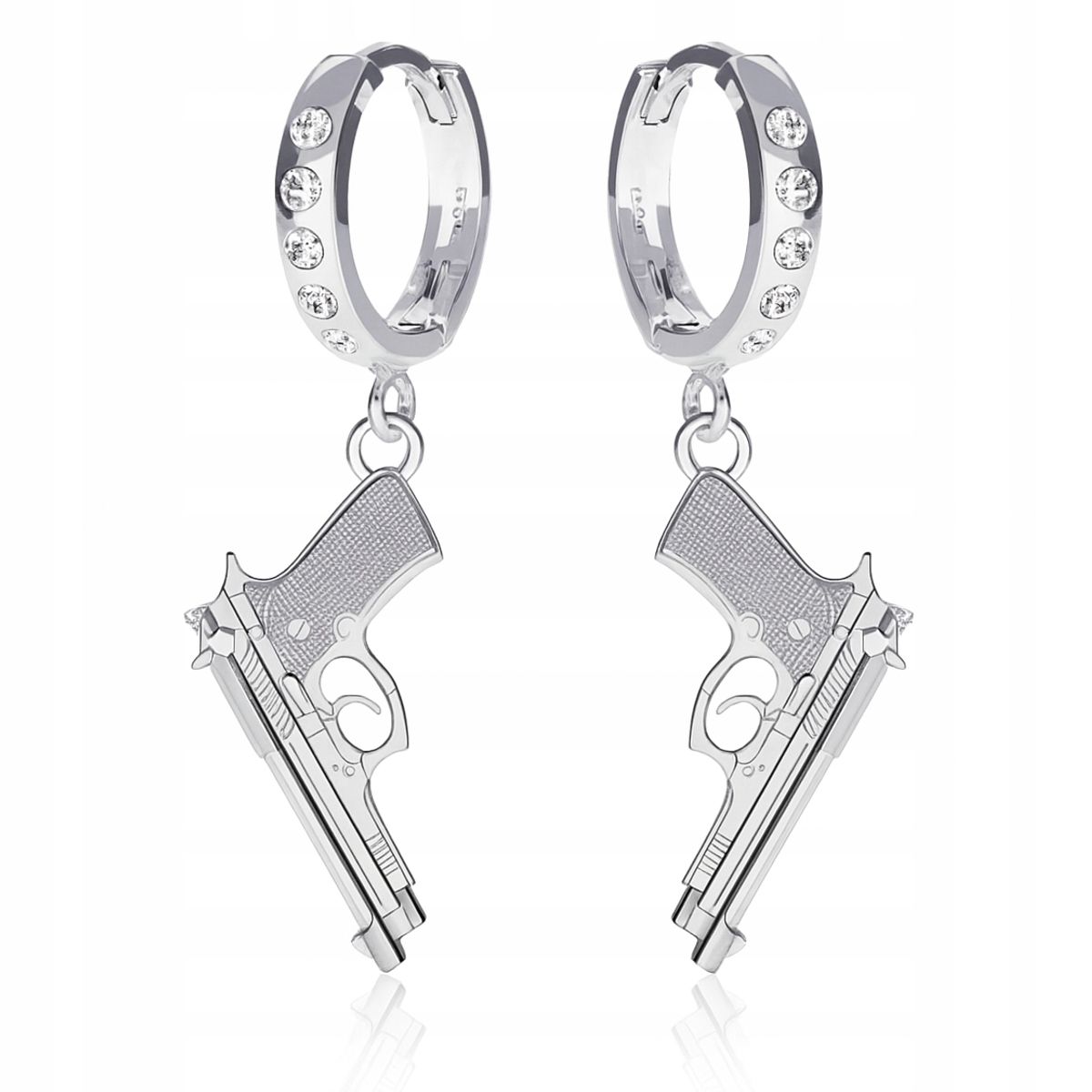 Stříbrné pouta, velké náušnice Beretta, 3D pistole, Stříbro ryzost 925