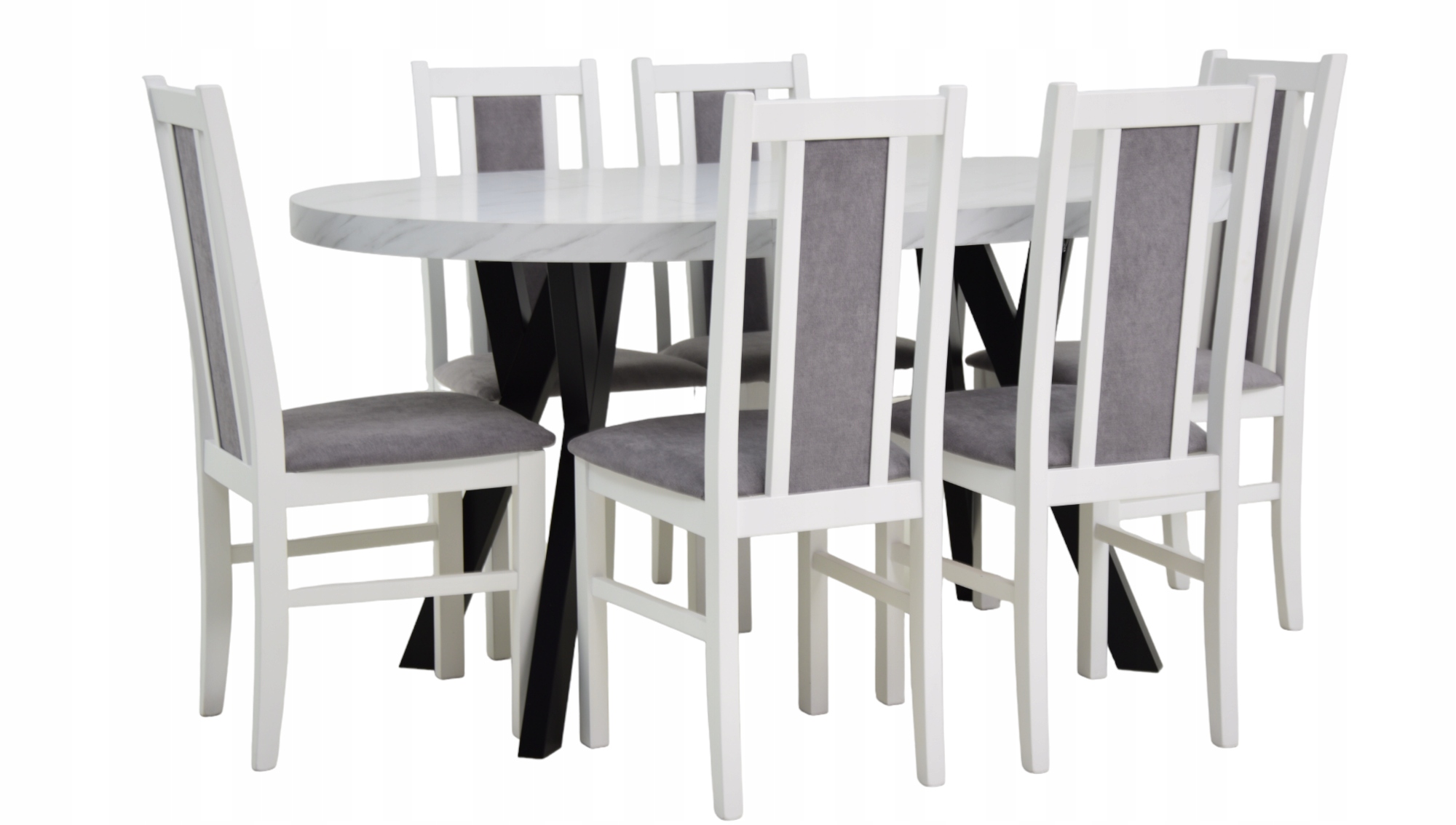 STYLOWY NOWOCZESNY STÓŁ - BLAT MARMUR i 6 KRZESEŁ Kod producenta B-14 BIAŁY 1x +s-13