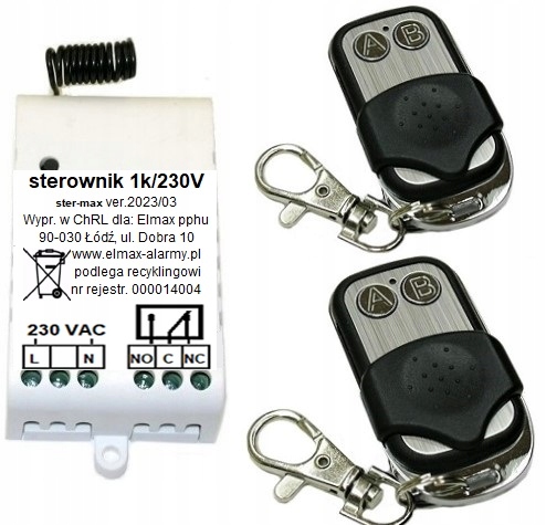 1k/230Vac Zdalne sterowanie Włącznik sterownik 2 piloty 1 kanał przekaźnik