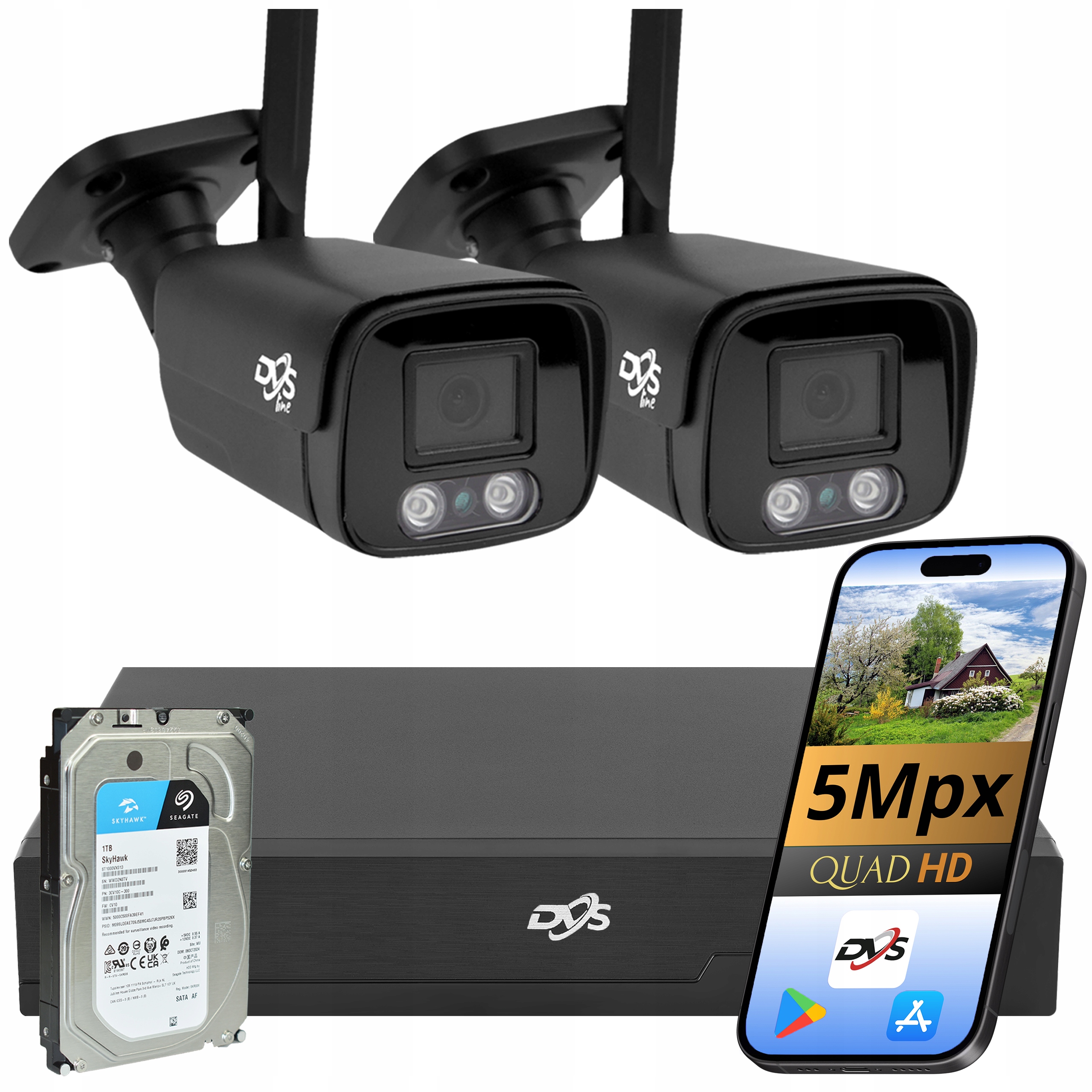 Sada Kamer Wifi Monitorování Domácnosti 2 Bezdrátové Kamery 5Mpx Dvs Tuba 1TB