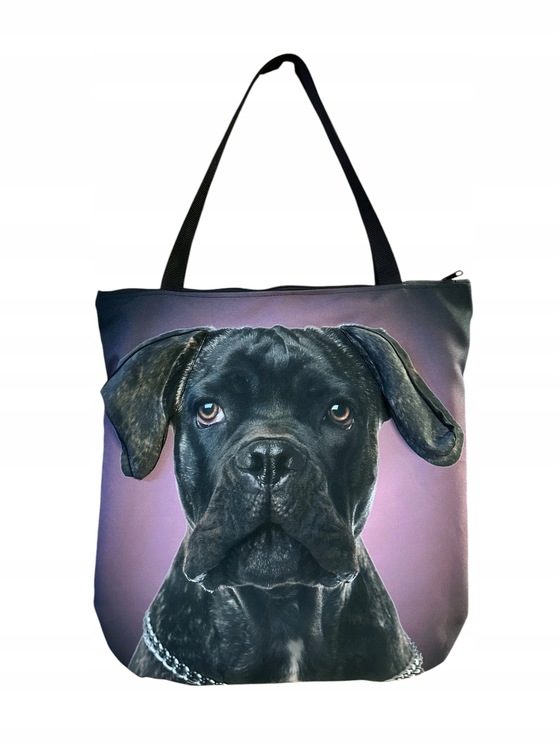Taška kabelka s motivem psa Cane Corso Velká 3D přes rameno prostorná nákupní fialová