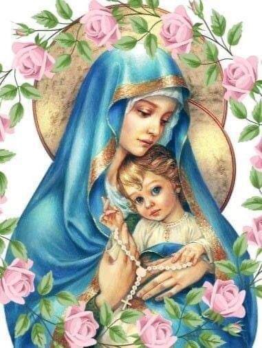 Diamantová výšivka Madona Ježíš Maria Náboženská Rodina Svatá Velká 60x80cm