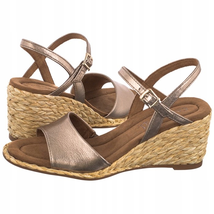 Dámské sandály na podpatku Caprice Zlaté 9-28307 Taupe Metallic