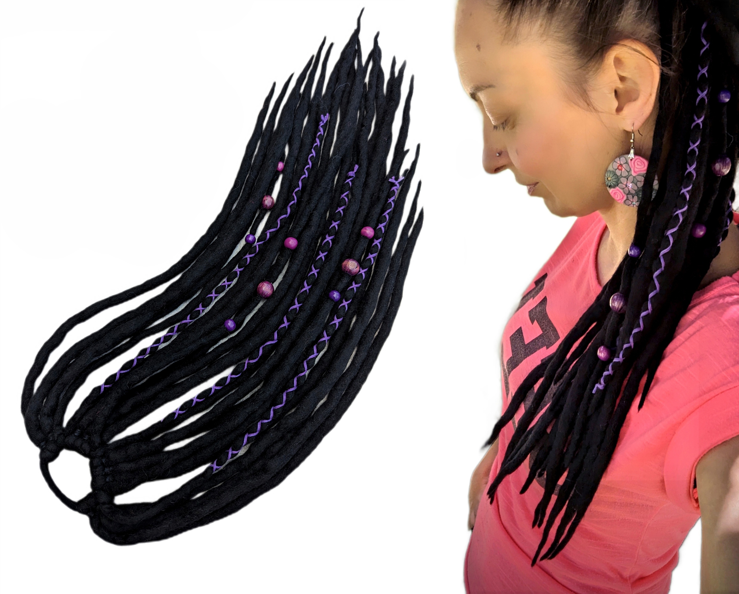 Dredloky vlněné na gumičce, Poník na gumičce s dredy, Levandulová Noc