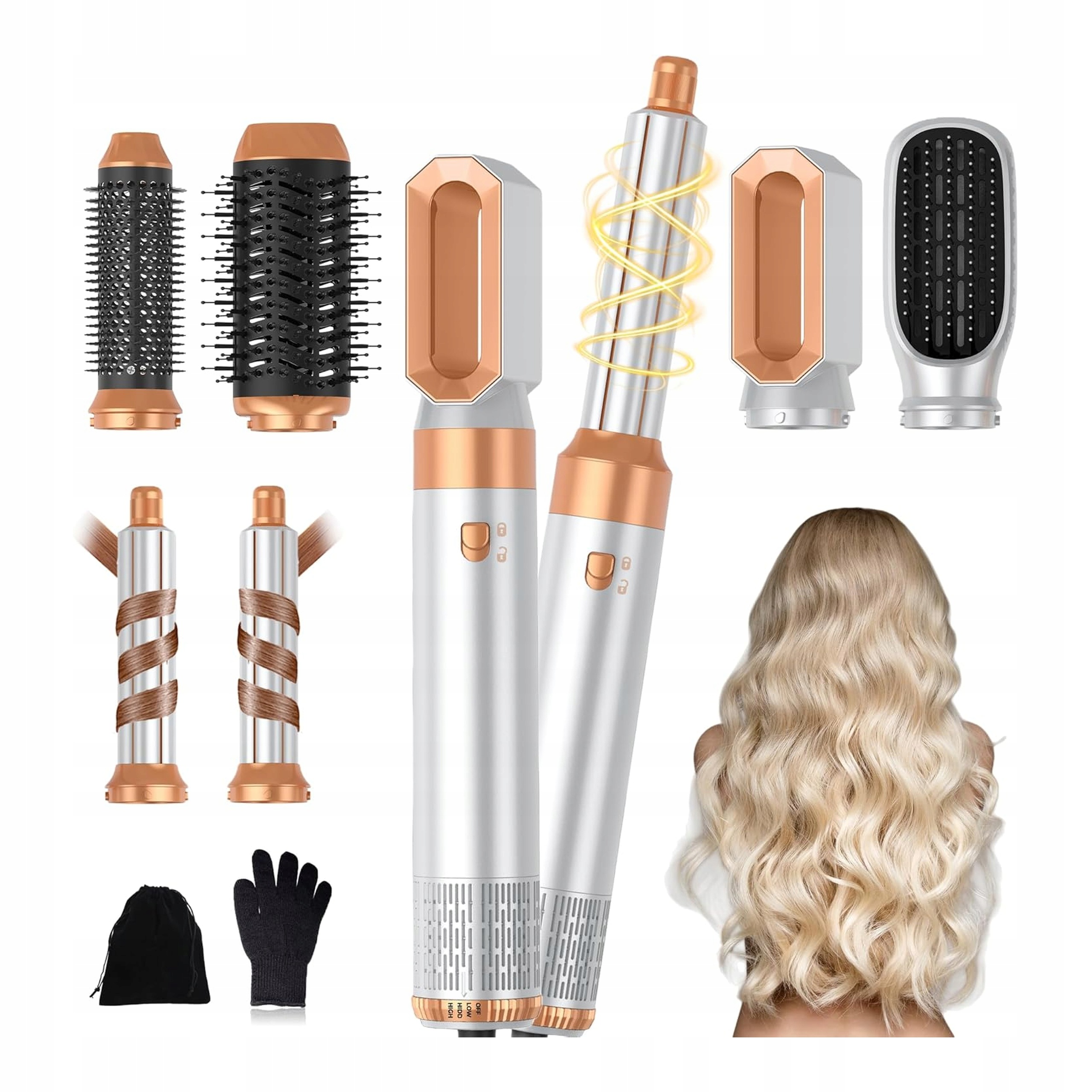 Fén Kulma Automatická Žehlička Na Vlasy Kartáč Atopskins 1000W 6V1