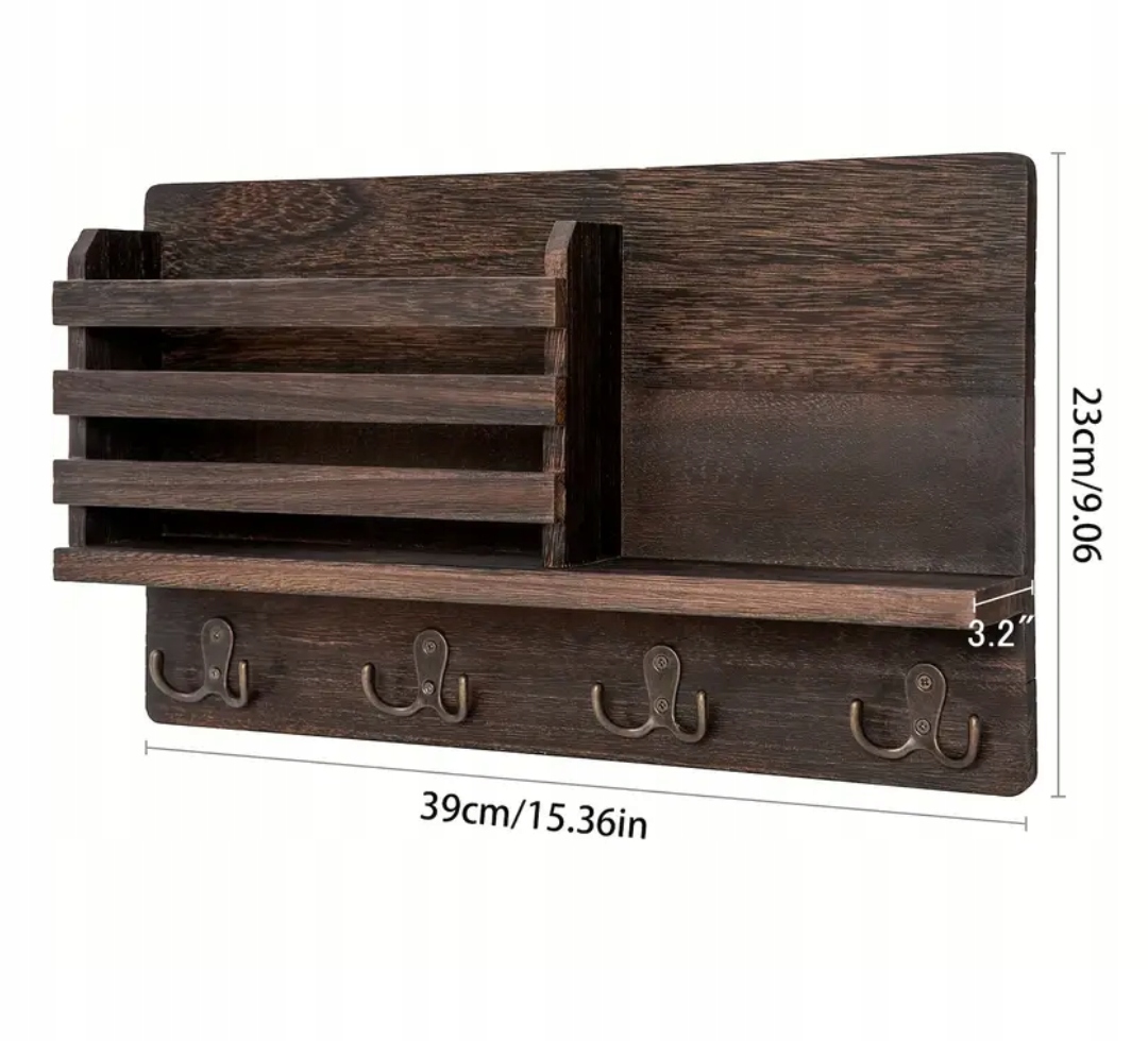 Dřevěný Nástěnný Věšák Dikom S Plukem Na Klíče Oblečení Rustikální 39 Cm
