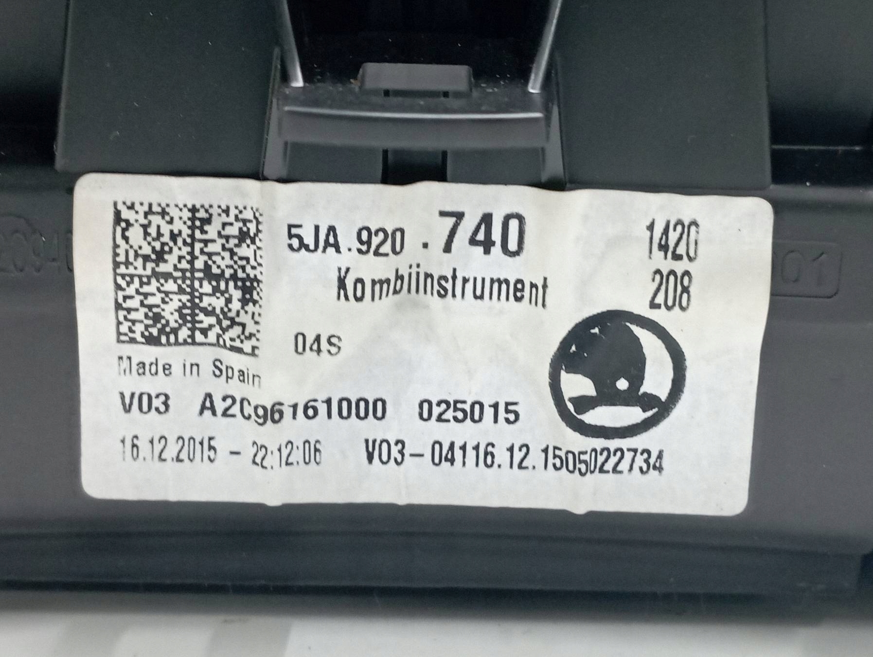dials EU 5JA920740 1.2 B Skoda Rapid and (2012-2019)