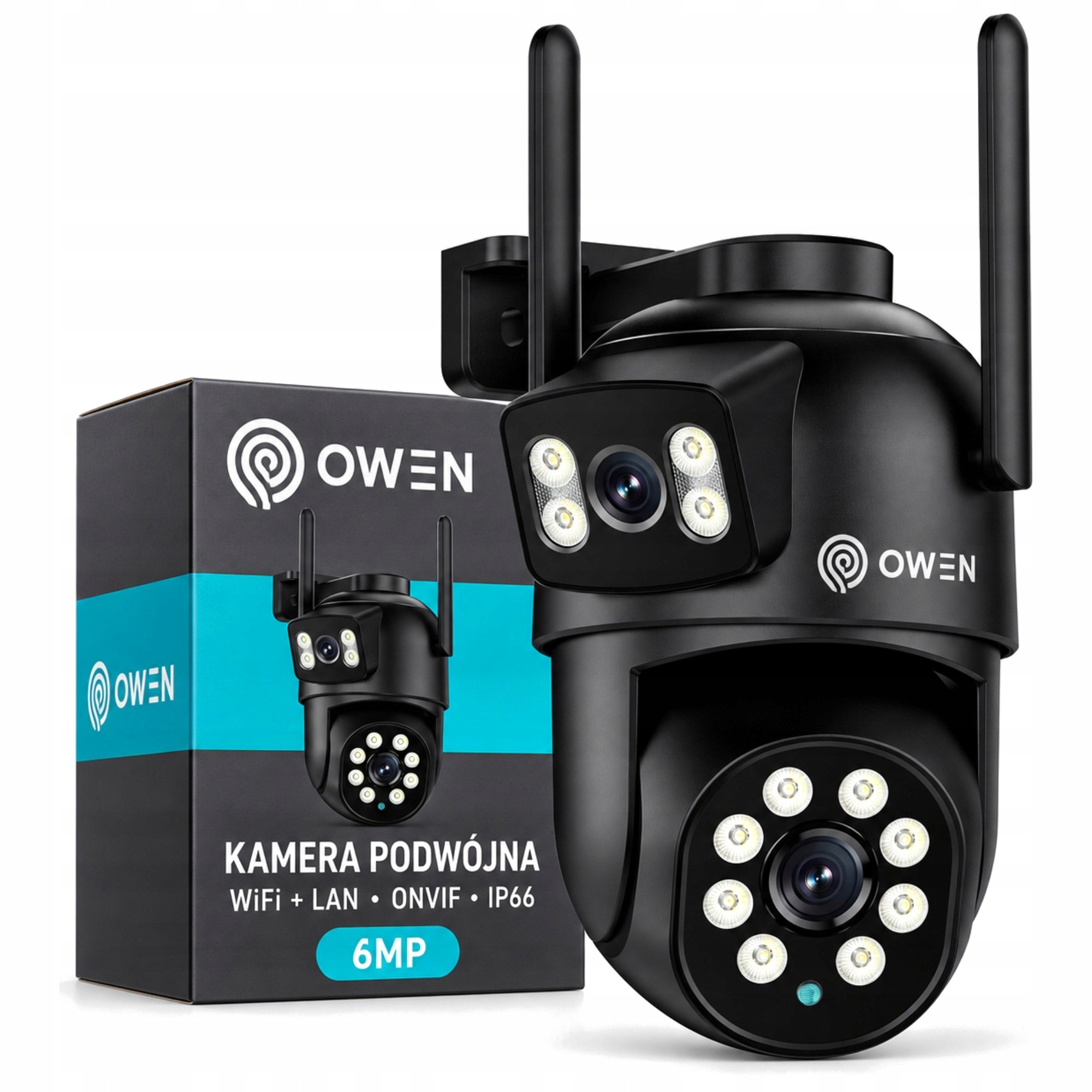 Venkovní kamera se dvěma otočnými objektivy WiFi 6MP černá IP66 Onvif Lan