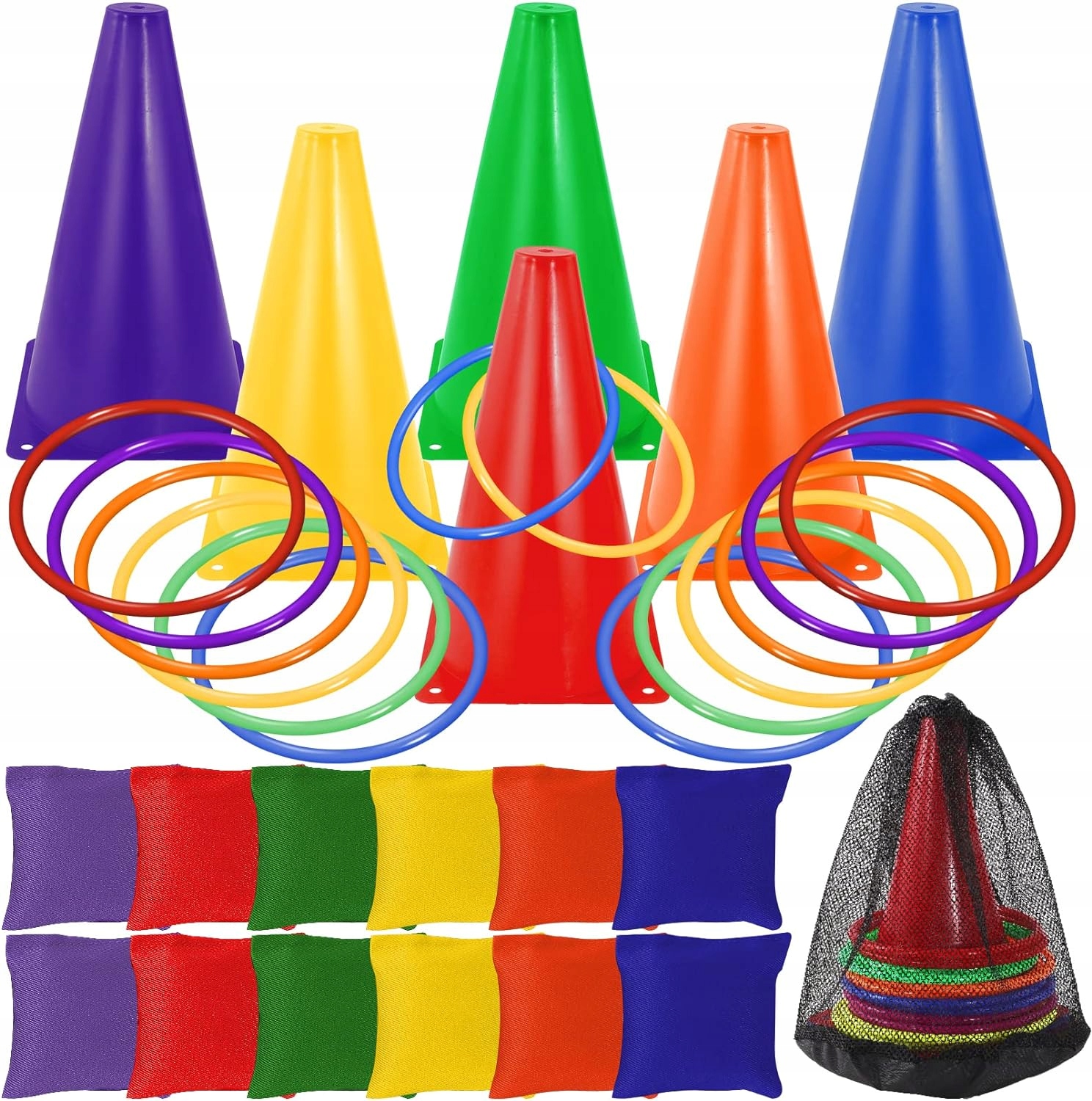 ZESTAW PACHOŁKÓW TRENINGOWYCH PACHOŁKI STOŻKI FASOLKI OBRĘCZE GRA RUCHOWA EAN (GTIN) 5903991417732