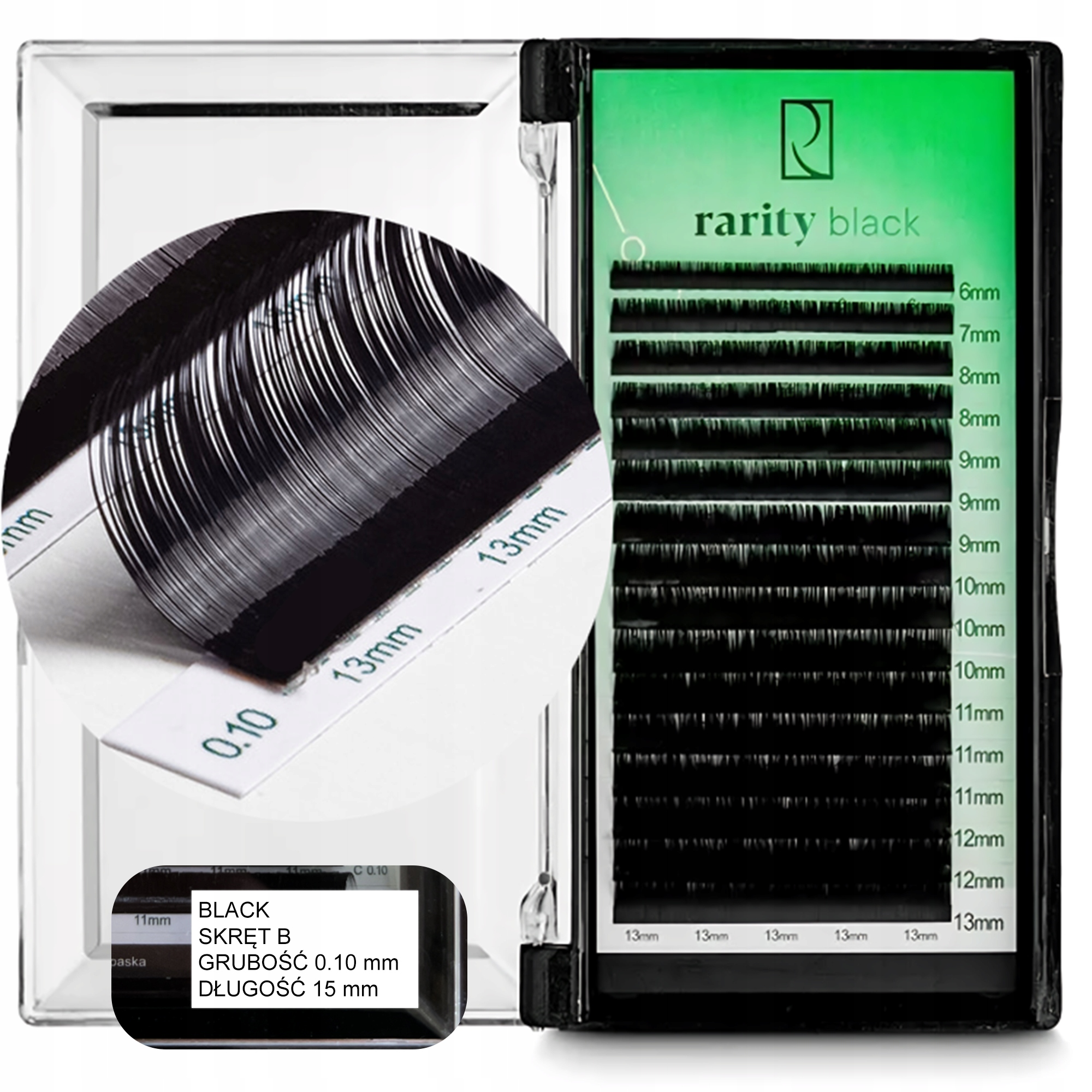 Umělé Řasy Rarity Black Lashes Černé kroucení B 0,10 mm 15 mm