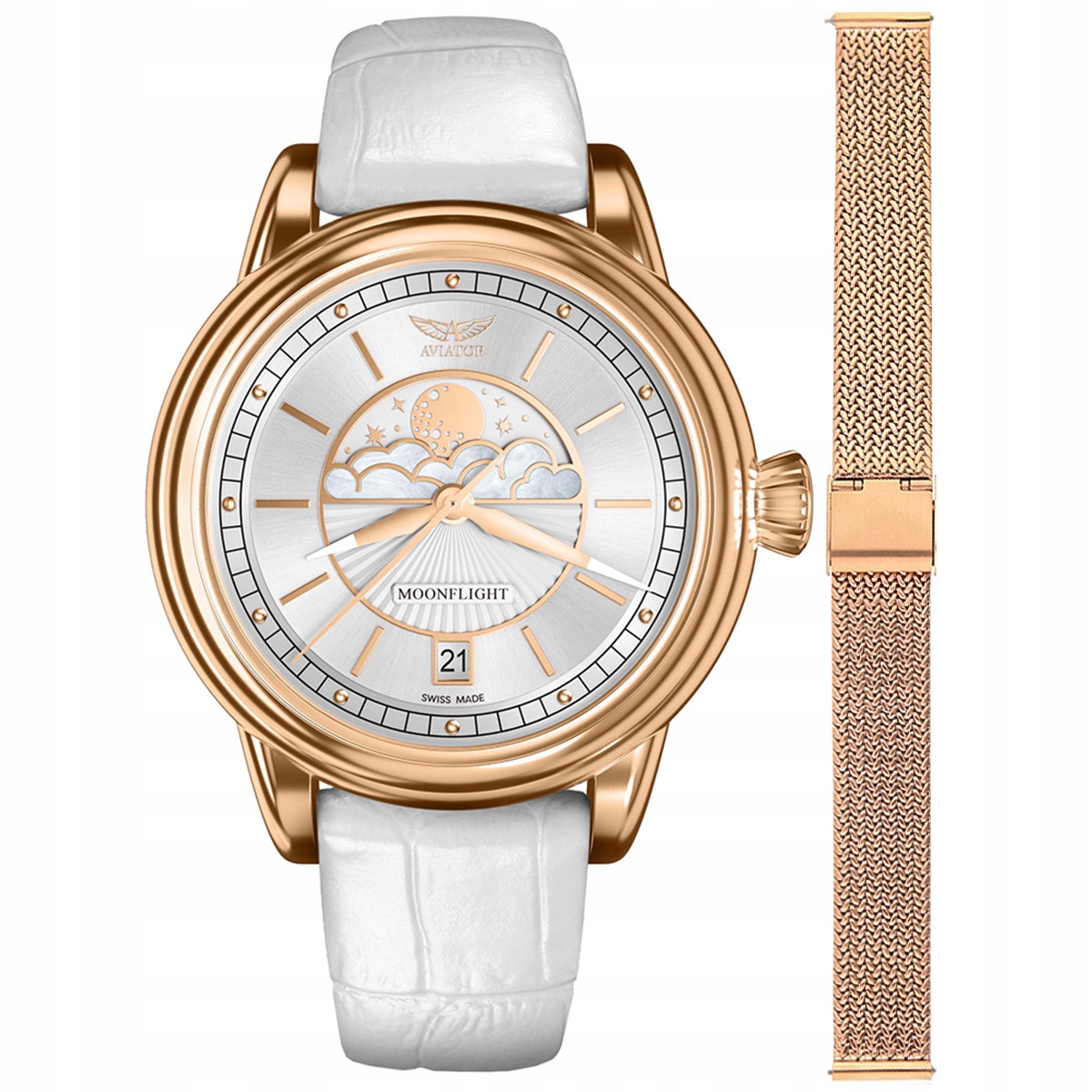 Dámské hodinky Aviator V.1.33.2.251.4-SET růžové zlato