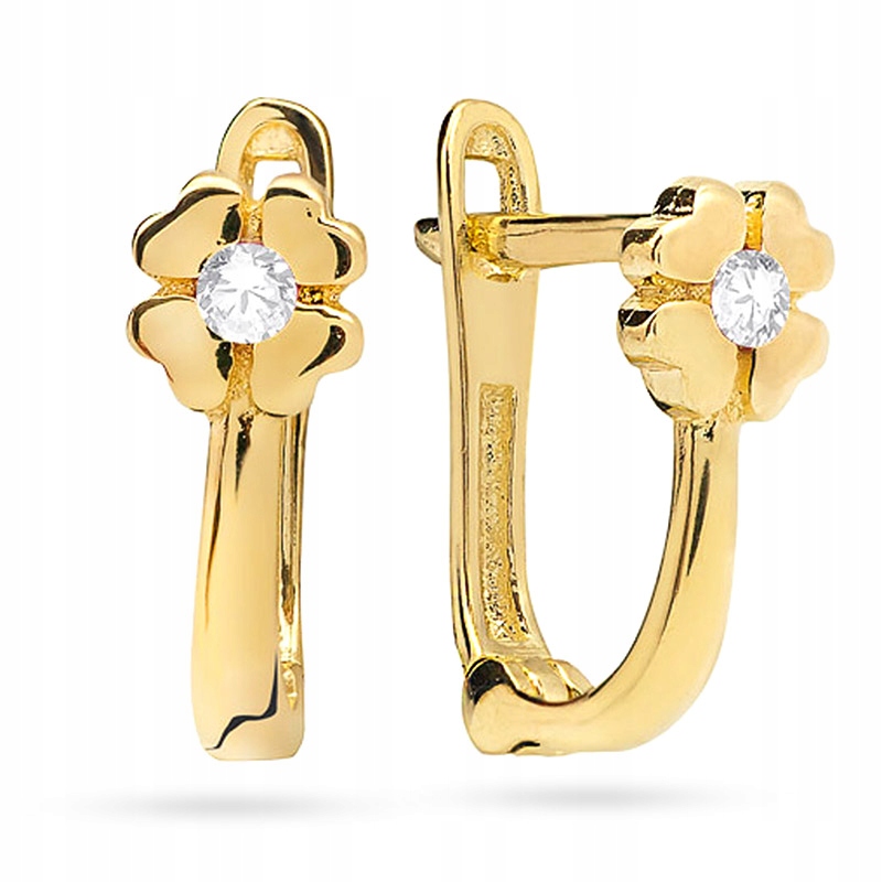 Zlaté náušnice Květiny se zirkonem pro Dívku