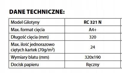 Gilotyna ręczna Argo RC321 N EAN (GTIN) 5903069019752