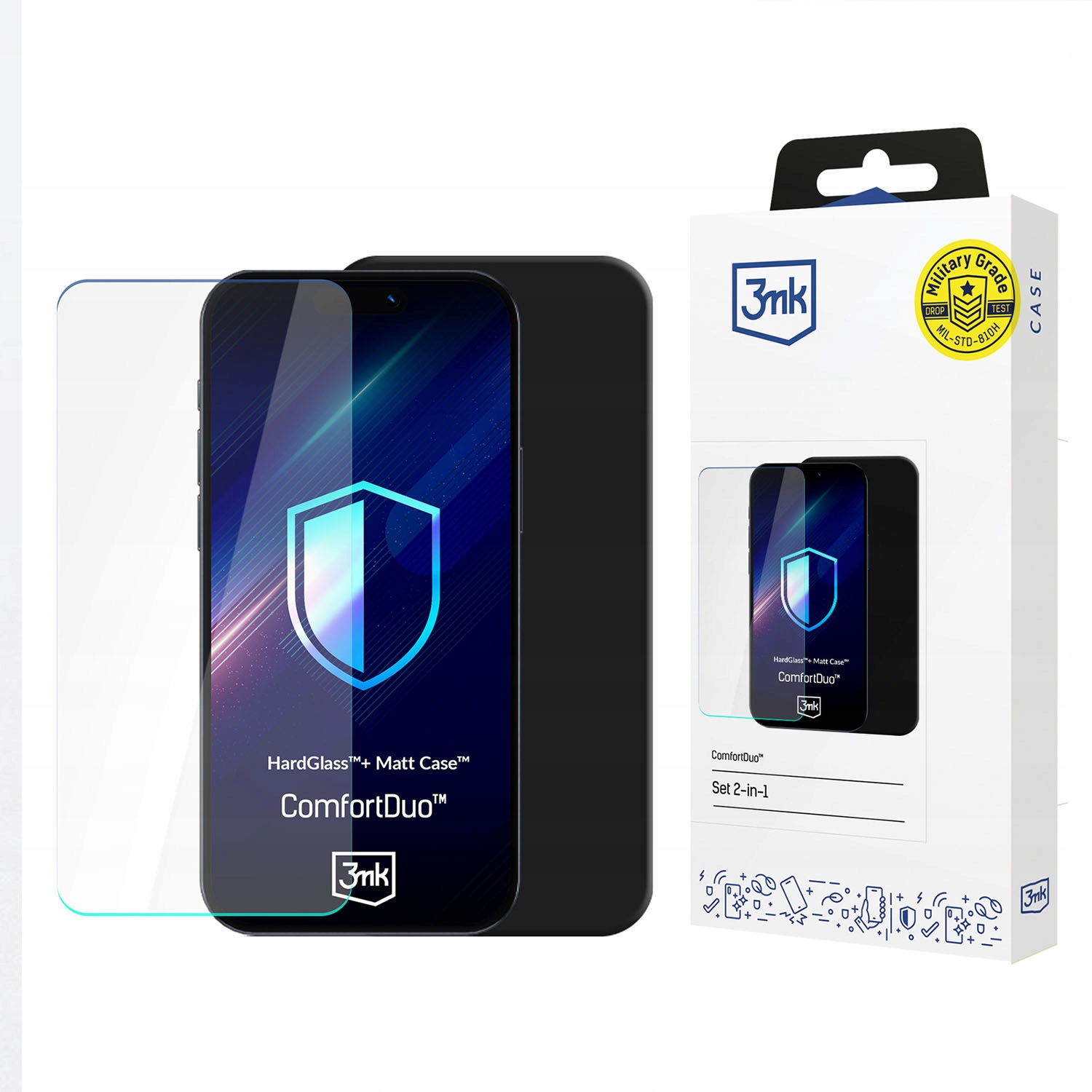 Pouzdro sklo pro Apple iPhone 15 Plus 3mk ComfortDuo Matt Black