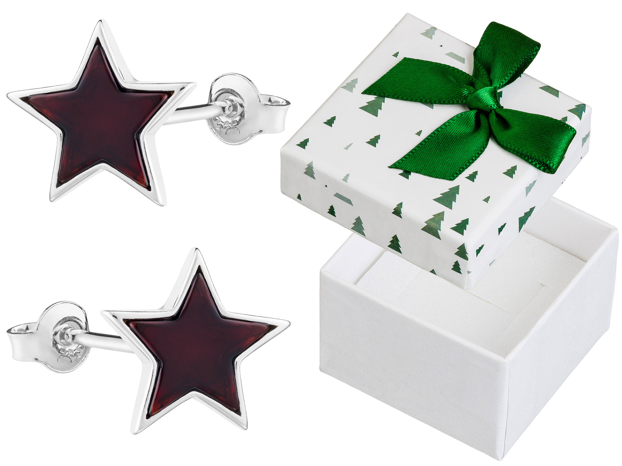 Stříbrné Náušnice Šroubky Hvězdičky s Jantarem Hvězdy Dýka Stříbro 925