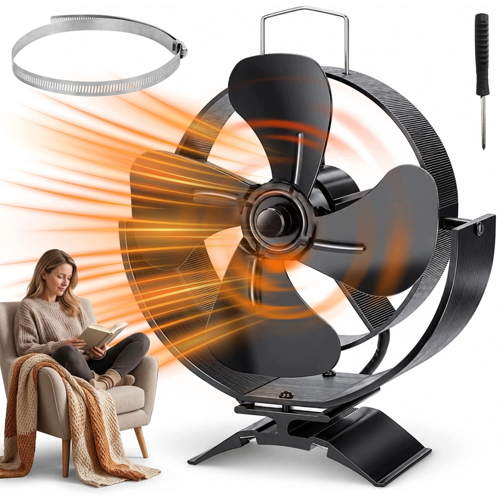 Ventilátor do krbu Magnetický termický ventilátor 4 Lopatky Černý 3W