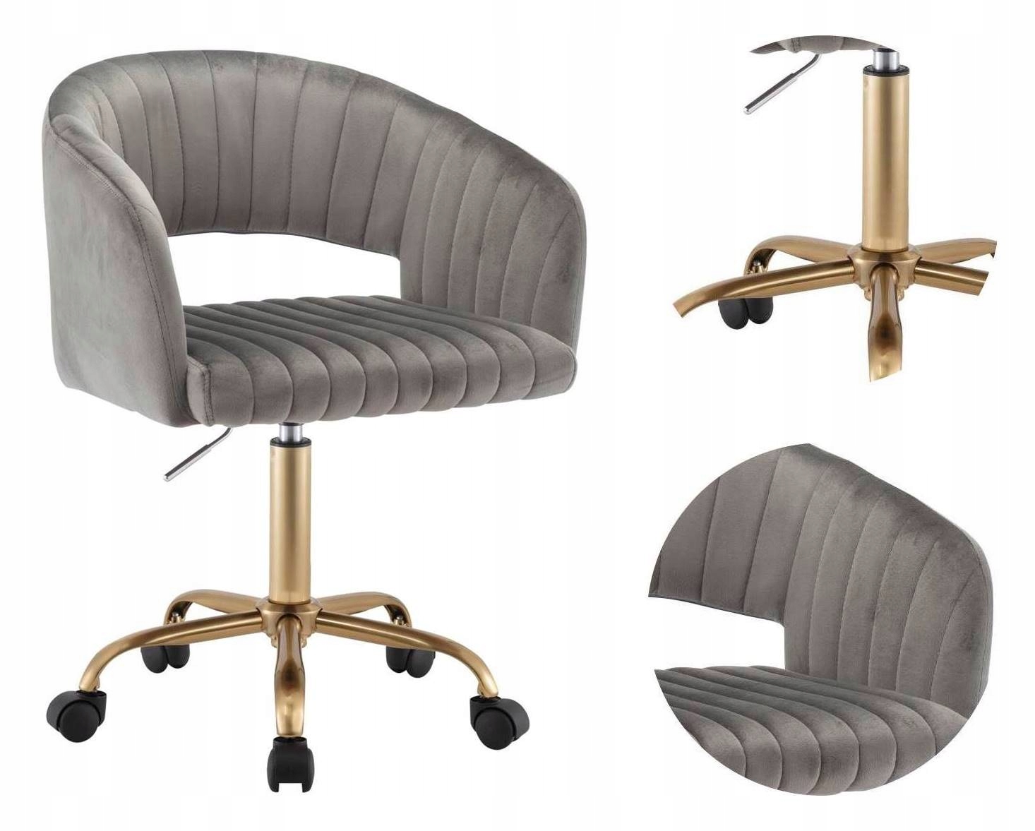 Fotel Obrotowy Michel Krzesło Komputerowe Szare Welur Regulacja Wysokości