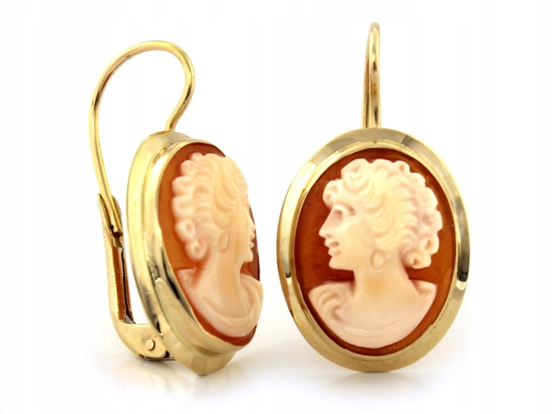 Anglické náušnice zlaté 585 14kt kamery ve zlatém rámu 3.38g jako dárek