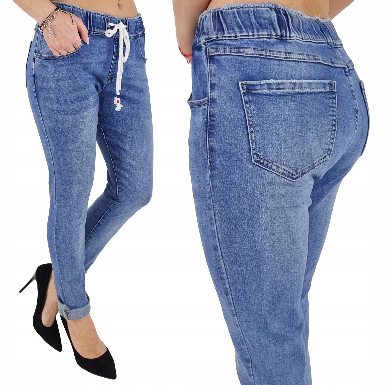 Damskie Spodnie Wyszczuplające Modelujące Gumka Blue Plus Size