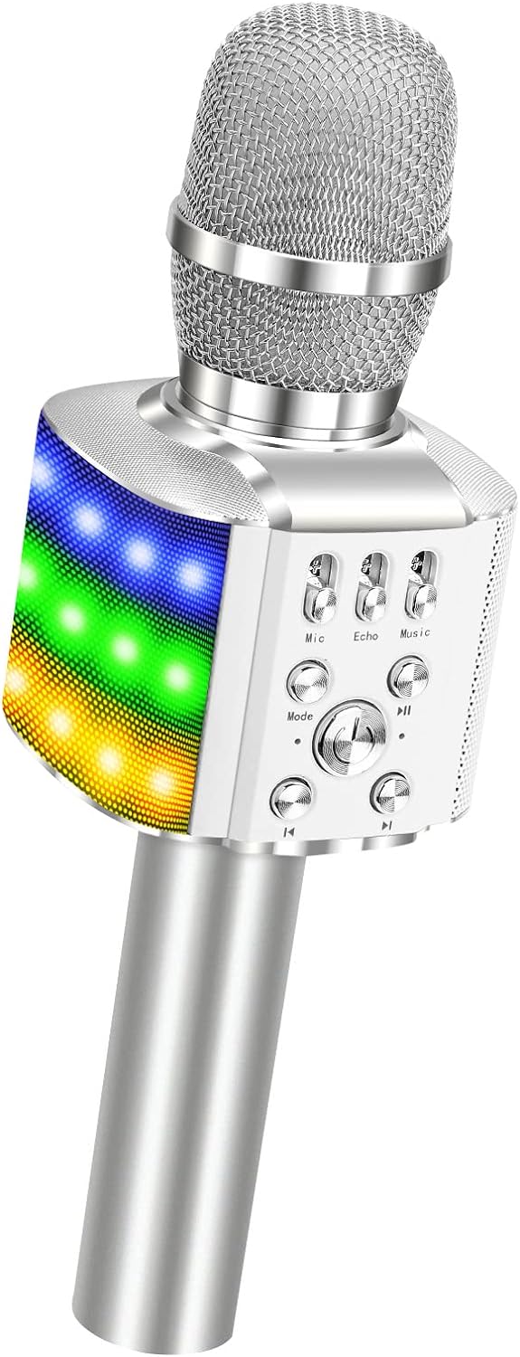 BONAOK bezprzewodowy mikrofon do karaoke Bluetooth ze światłami LED