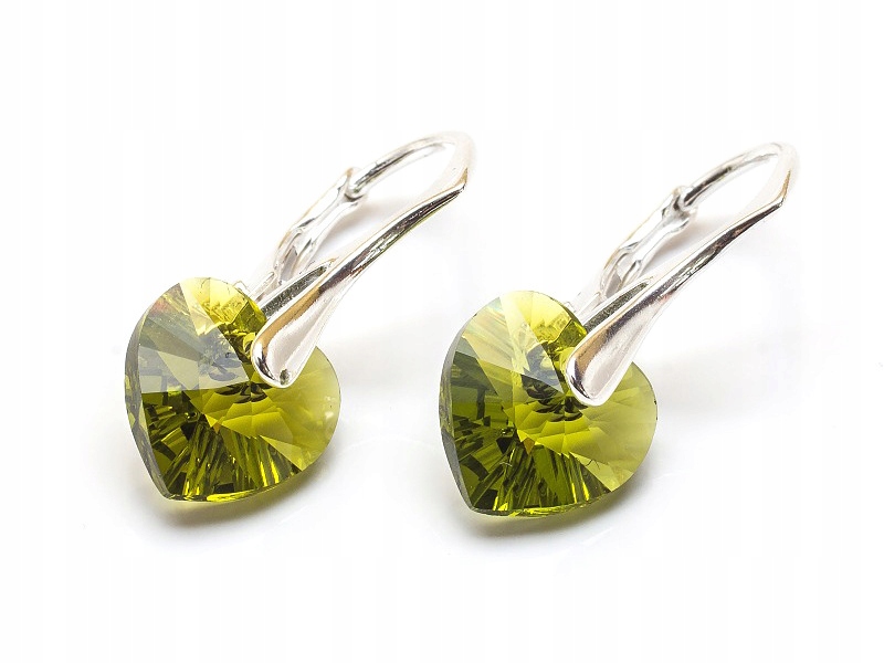 

Srebrne Kolczyki 925 z kr. Swarovski Serca 10 Oliv