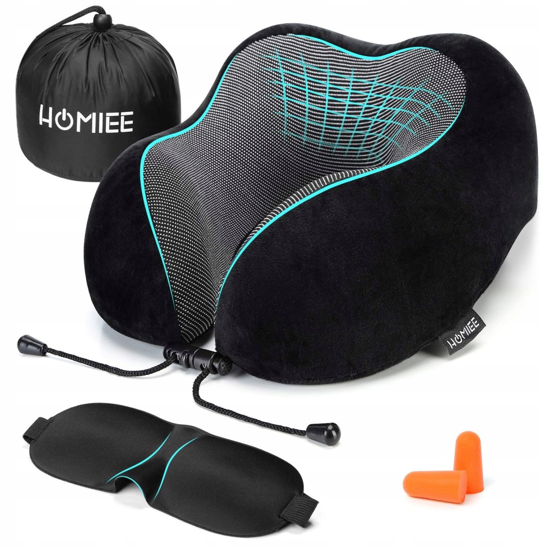 Homiee Polštář na krk pěnový cestovní ergonomický Do Letadla černý