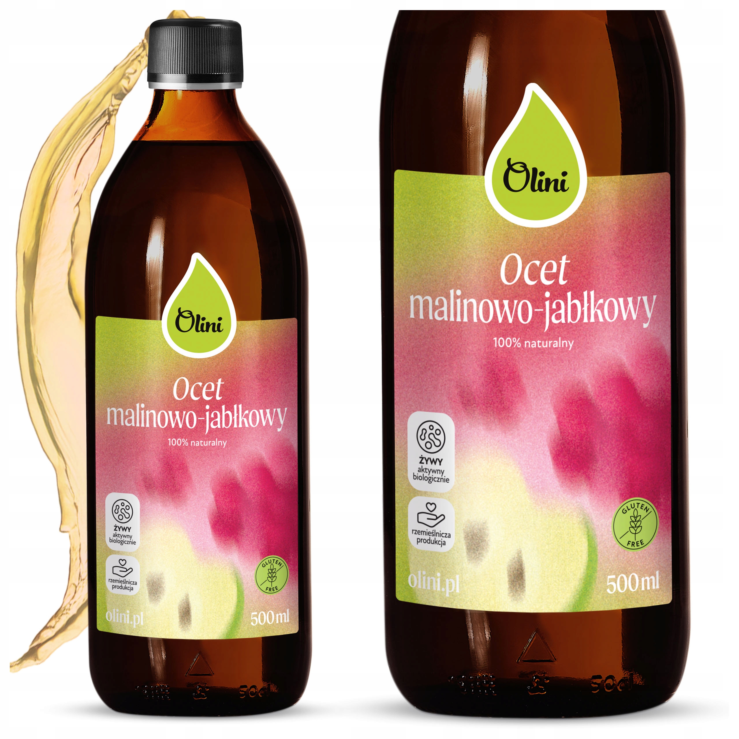 Malinový a jablečný ocet Nepasterizovaný Nefiltrovaný 500 ml Olini
