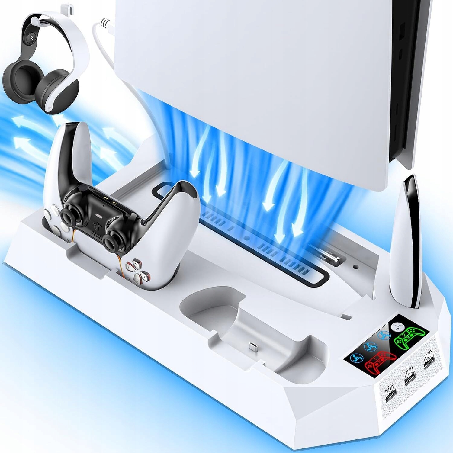 PIONOWA STACJA CHŁODZĄCA I ŁADUJĄCA DO KONSOLI PS5, WIELOFUNKCYJNA, Z LED Stan opakowania oryginalne