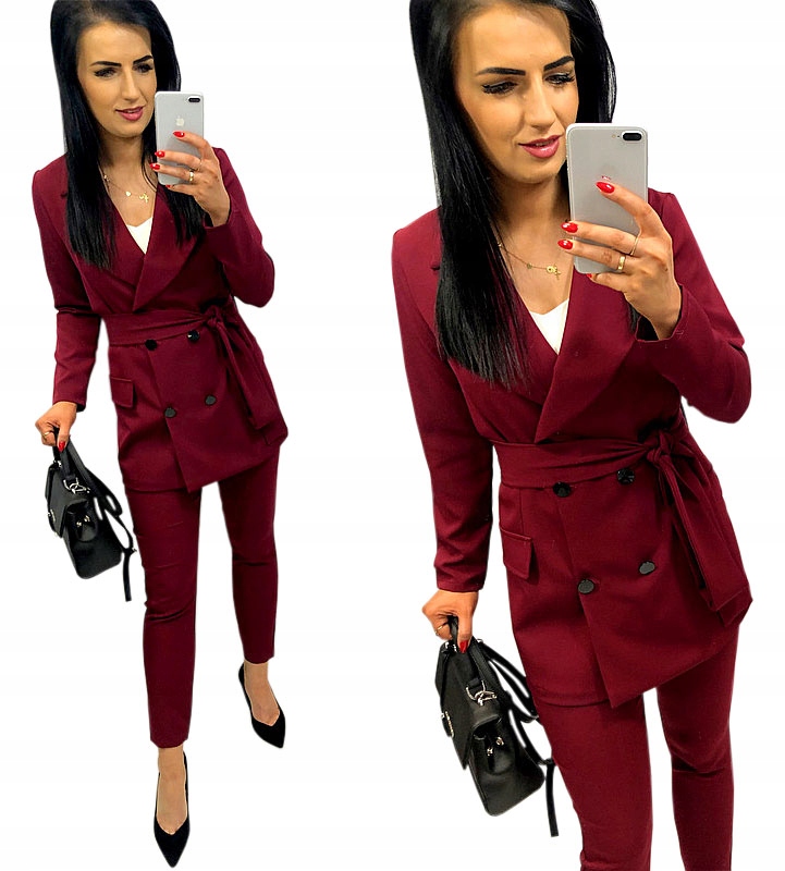 Módní Dámský Komplet S Knoflíky Bordový