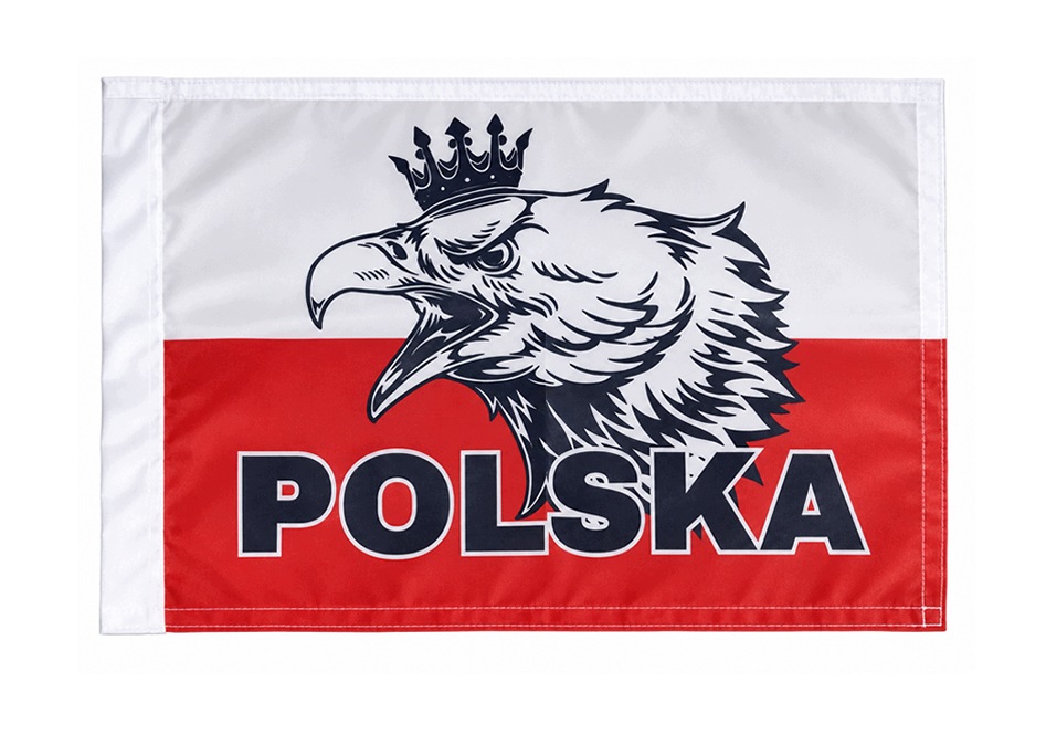 #vcz Flaga Orzeł w koronie napis Polska na maszt motocyklowy motor motocykl