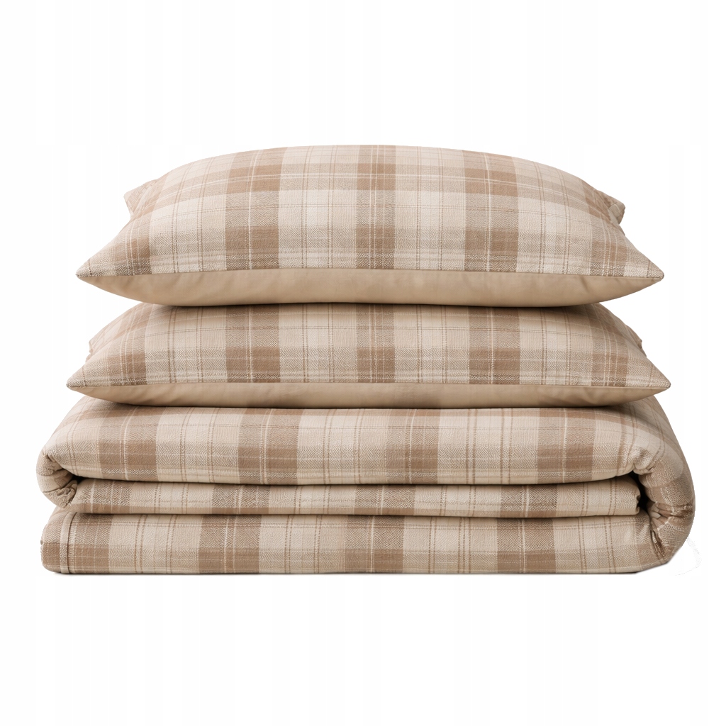 Pościel 160x200 poszewki prawdziwa bawełna beżowa w kratę modna miękka