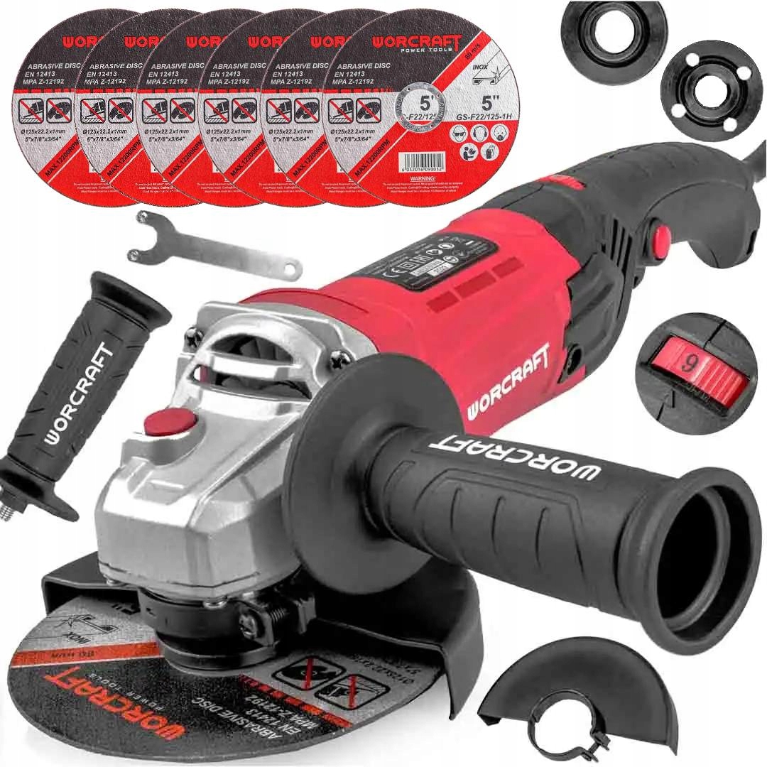 Szlifierka Kątowa Worcraft AG12-125S Mocna 125mm Regulacja obrotów +tarcze