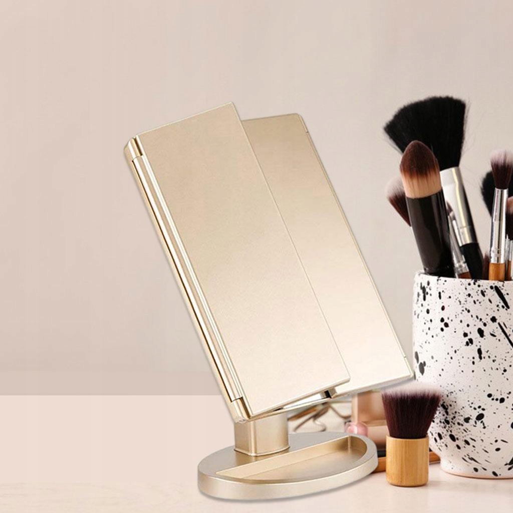 Trifold LED lusterko do makijażu z 21 lampkami LED Makeup Vanity Mirror Gold Rodzaj wiszące