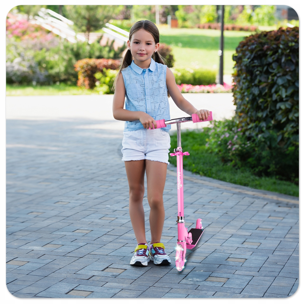 HULAJNOGA 2 KOŁA ŚWIECĄCE LED RÓŻOWA REGULACJA WYSOKOŚCI HAMULEC SKŁADANA Kolor Różowy