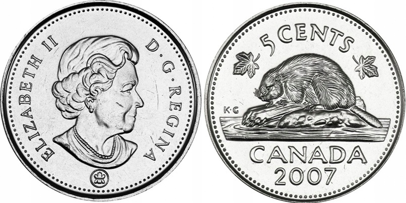 5 centów (2007) Kanada Królowa Elżbieta II - Bóbr