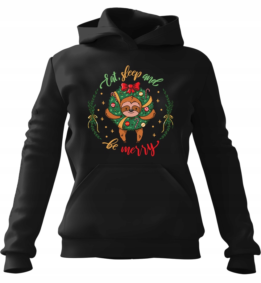 pánská mikina s kapucí Eat Sleep Merry černá 3XL pro muže, muže a muže