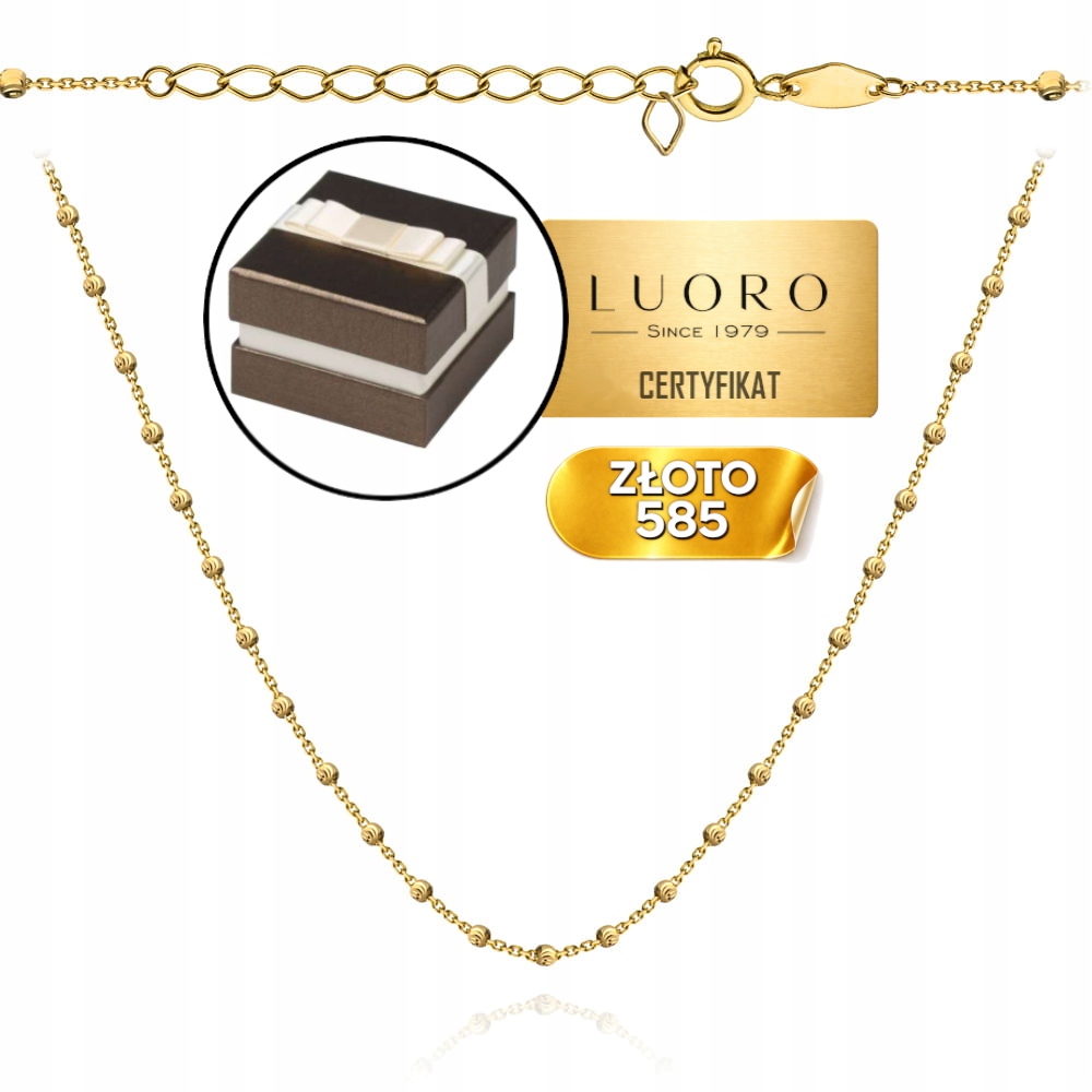 Zlatý Náhrdelník 585 14K S Diamantovými Kuličkami 42 CM 3 CM, Elegantní