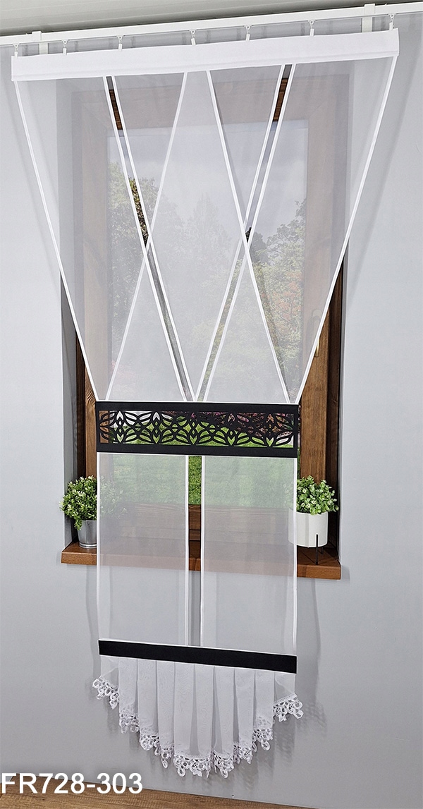 Moderní balkónová záclonka s Y-panelem a volánem 210 cm FR728-303