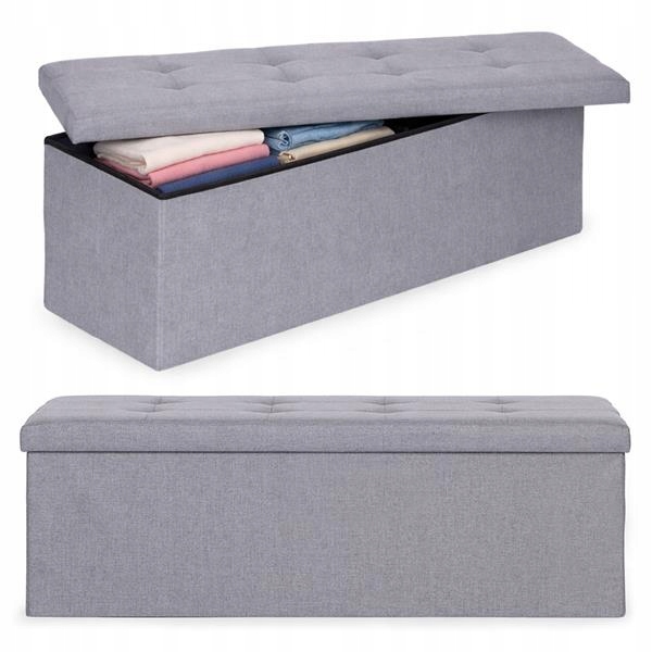 Taburet prošívaná 111x38 cm s úložným prostorem, čalouněná lavicí, truhla světle šedá