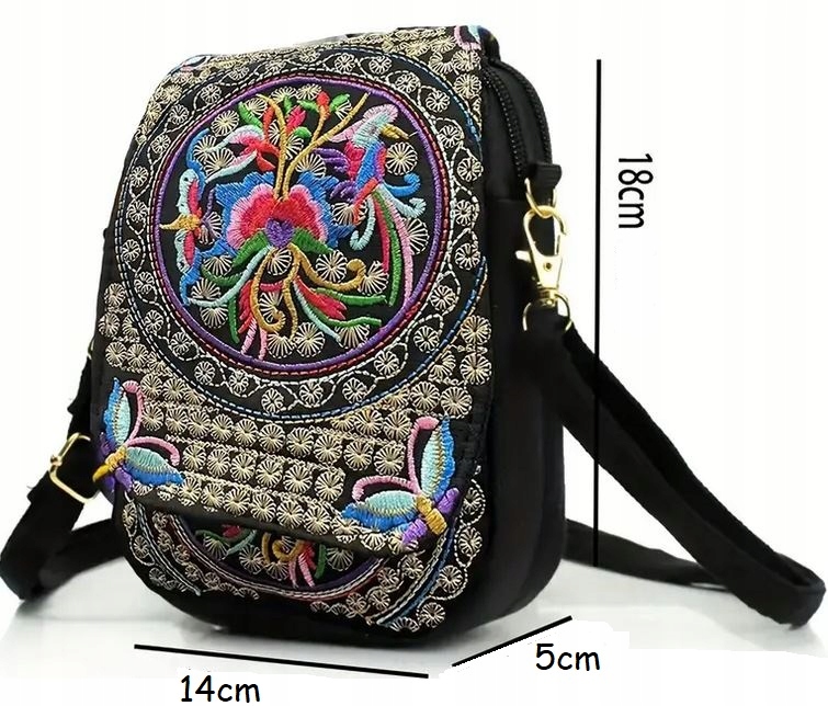 Torebka orientalna 18x14x5cm listonoszka hafty styl vintage boho płótno Kolor okuć nie dotyczy