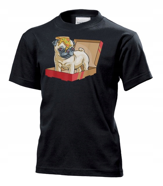 

Koszulka dziecięca Mops i pizza pies pug L