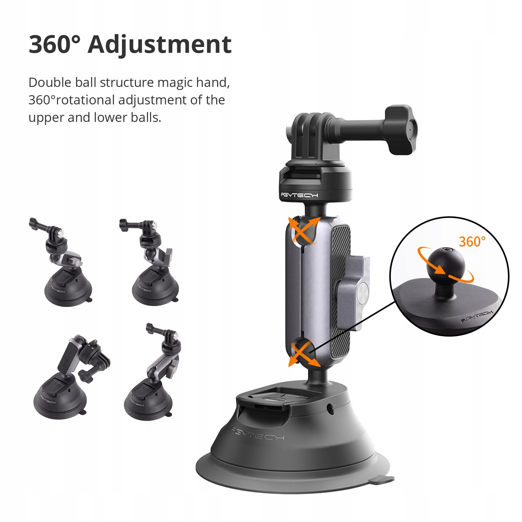 Uchwyt Samochodowy Przyssawka 360 Do Kamer Sportowych DJI GoPro PGYTECH — miniatura 3