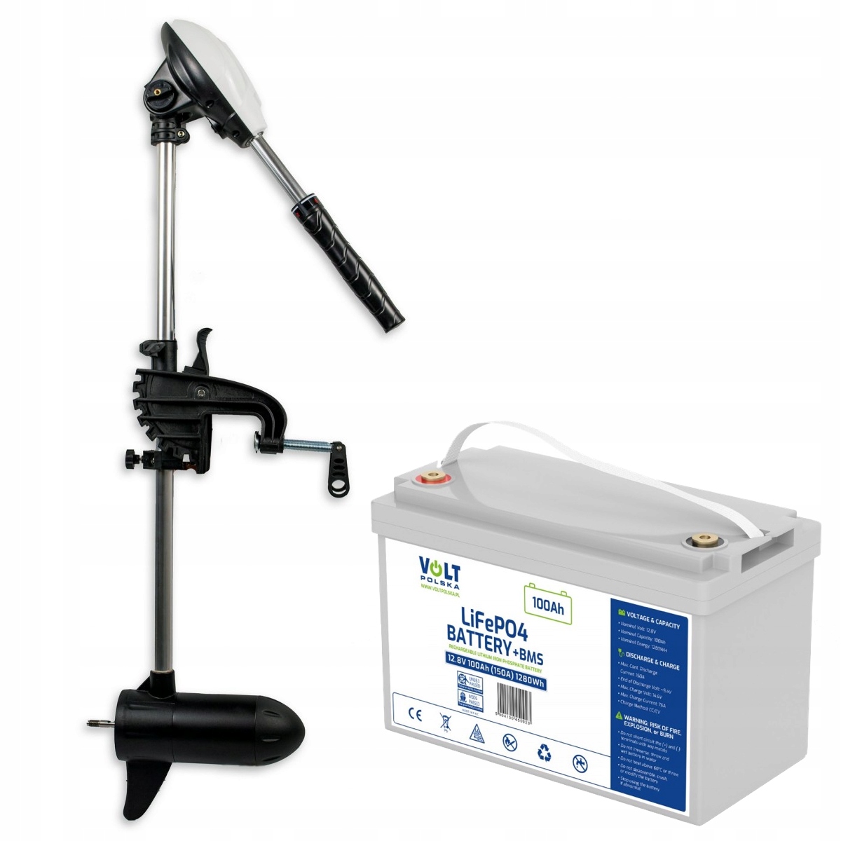 Silnik Elektryczny Zaburtowy 70lb Do Łodzi 800W Aku 100Ah LIFEPO4 Lekki