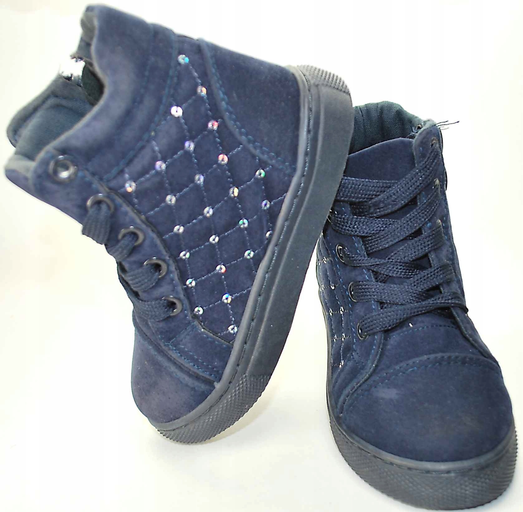 GRANATOWE PIKOWANE TRZEWIKI BOTKI na suwak r 24 Marka Inna marka