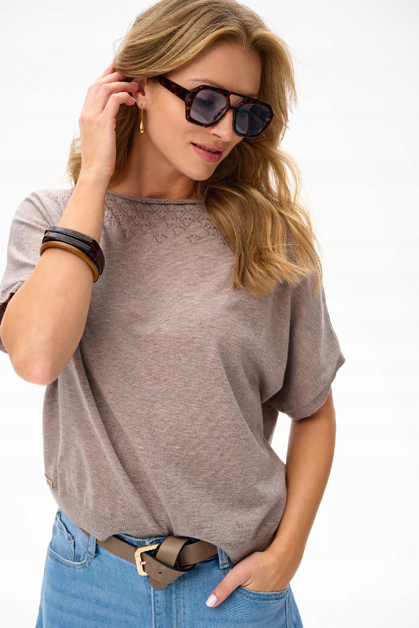 Dámská halenka s krátkým rukávem, béžová, Zarix blue shadow vel. 40/42