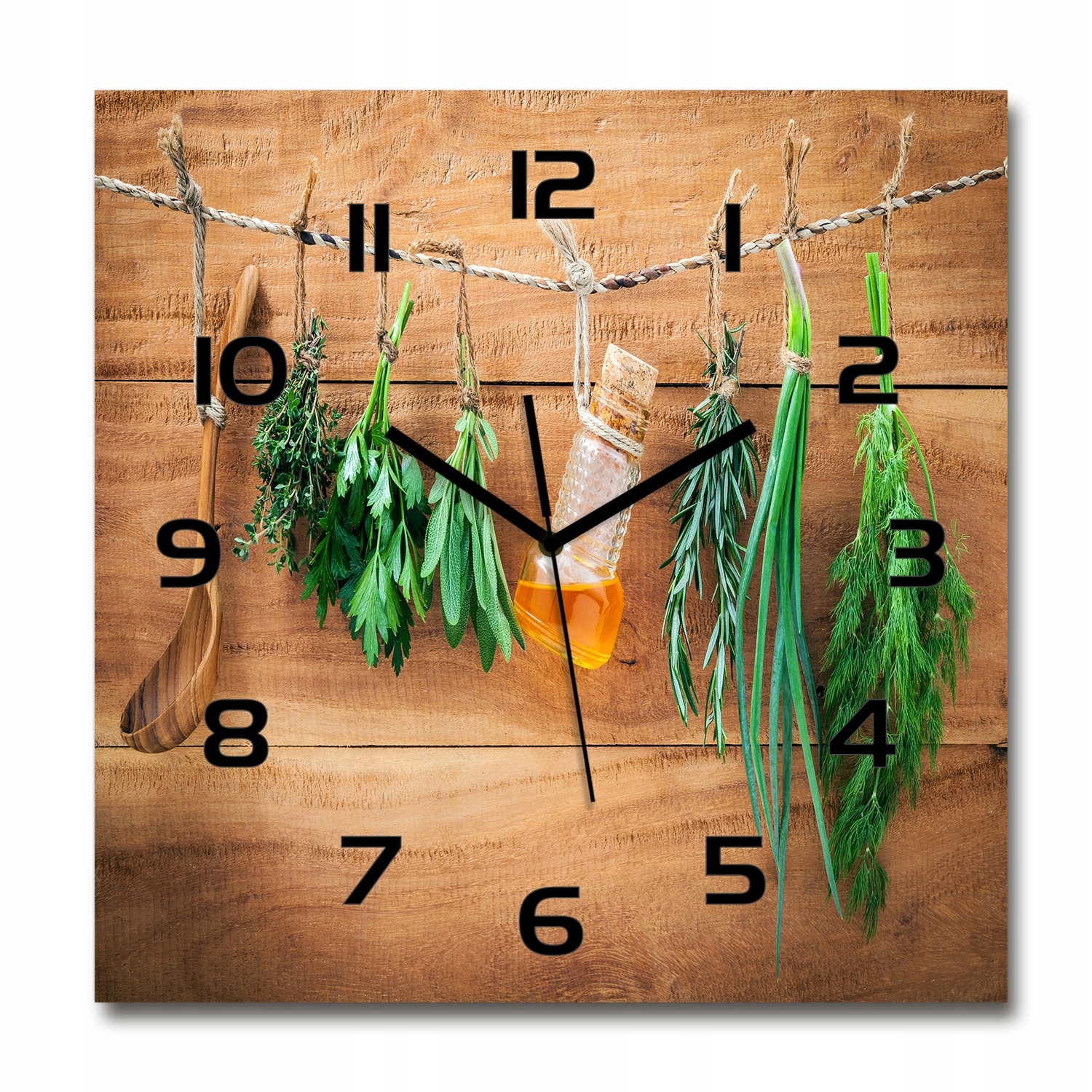 

Duży szklany zegar ścienny Zioła na sznurku 60x60