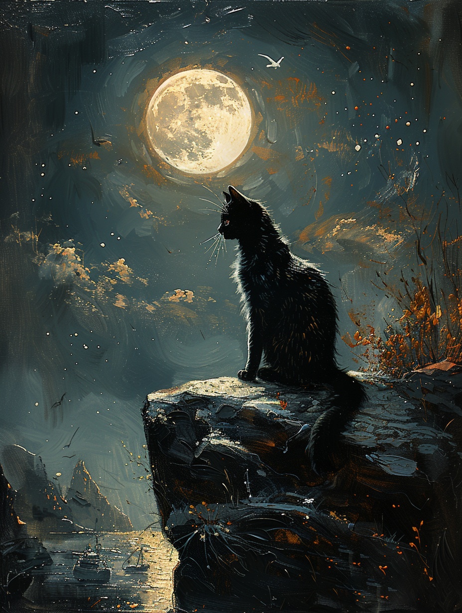 Obraz Na Plátně Canvas Noc Temnota Měsíc Černá Kočka Pozorovatel 75x100