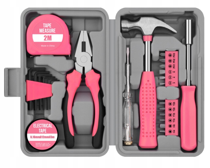 Růžová Malá Sada Ručního Nářadí Na Opravu Diy Pro Ženy 24 Ks Klíčů